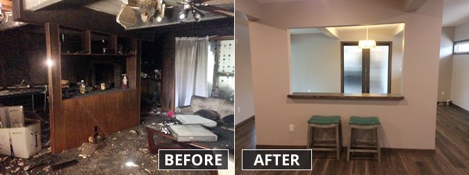 Before & After: Family room pass-through fire restoration